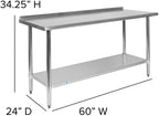 Flash Furniture Reese NSF Certified Stainless Steel Kitchen Prep and Work Table, Commercial Work Table with Storage, 60"W x 24"D x 36"H, Silver
