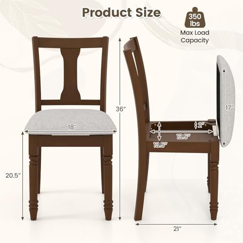 GIANTEX Wood Dining Chairs Set of 2, Farmhouse Dining Room Chair with Cushion...