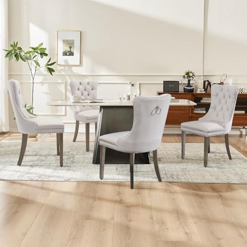 Velvet Upholstered Dining Chairs Set of 4, Modern Style Kitchen Side Chairs w...