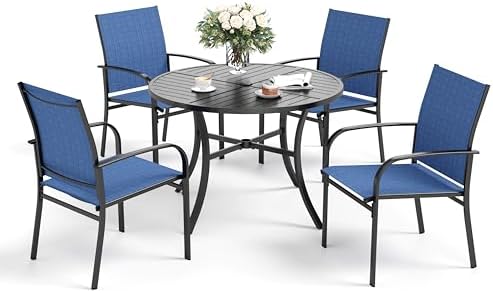 SUNSHINE VALLEY 5pc Patio Dining Set, 42" Round Table & 4 Blue Chairs
