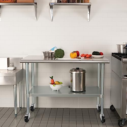 HARDURA Stainless Steel Commercial Table with Wheels 24 x 48 Inches