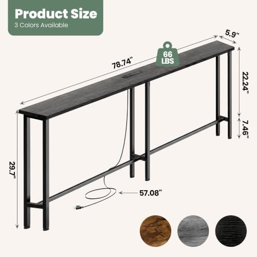 GRLEAF 78" Sofa Table with Built-in Power Strip (2 AC Outlets & 2 US...