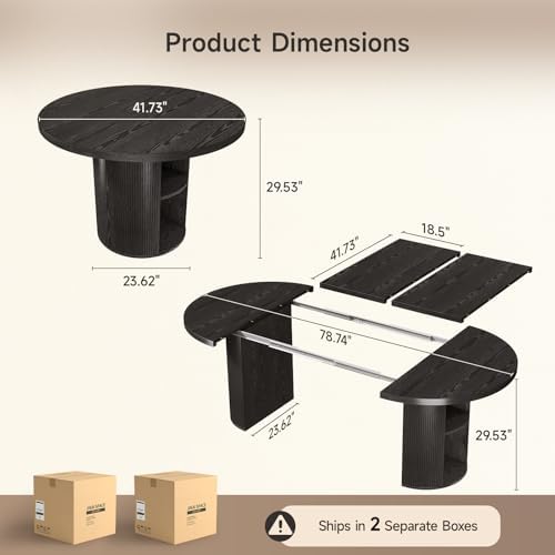 ONBRILL 41-78 Inch Extendable Dining Table for 4-8, Storage Shelf, Black