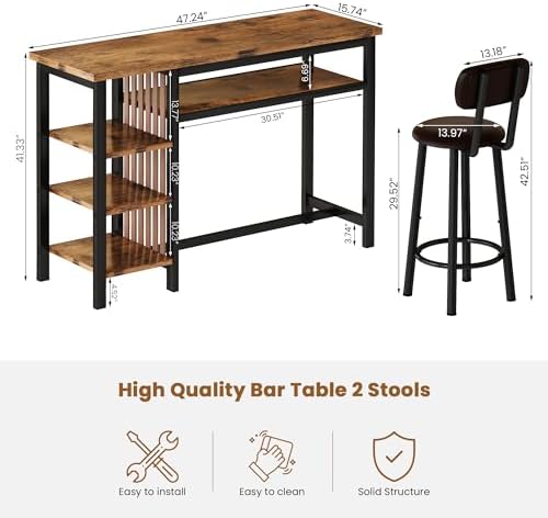 Bar Table and Chairs Set, 47'' Counter Height Dining Table Set with S...