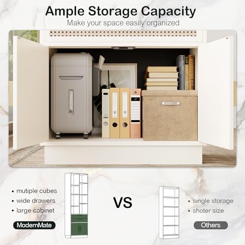ModernMate Bookcase with 2 Drawers and Doors, 8 Storage Cubes