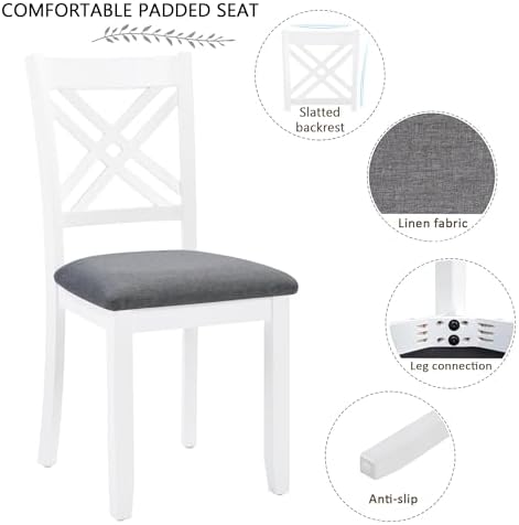 Harper & Bright Designs 58.5" Lx34.5 W Solid Wood 7-Piece Dining Tab...