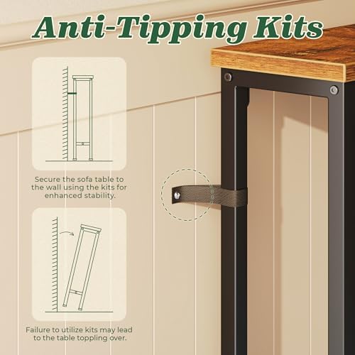 SUPERJARE 39.4 inch Narrow Behind Couch Table with Charging Stations | Power ...