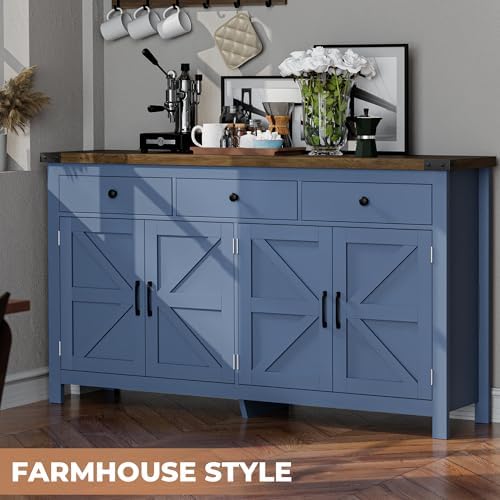 VVFLU 63" Sideboard Buffet Cabinet with Storage, Coffee Bar with 3 Drawe...