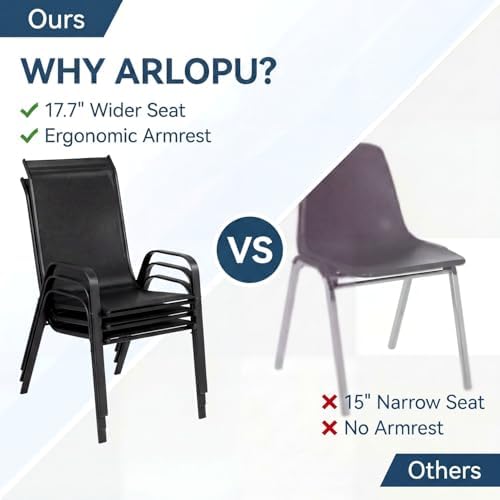 Arlopu 5 Pieces Outdoor Patio Dining Set, Glass Table and Textilene Chair