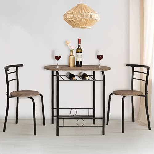 VINGLI 3 Piece Dining Set,Small Kitchen Table Set for 2,Breakfast Table Set f...