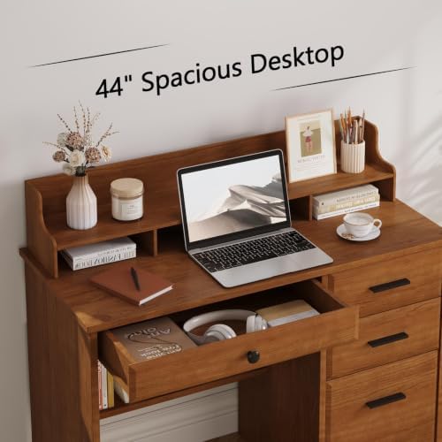 4 EVER WINNER Small Desk with Drawers for Small Spaces, 44'' Wood Des...
