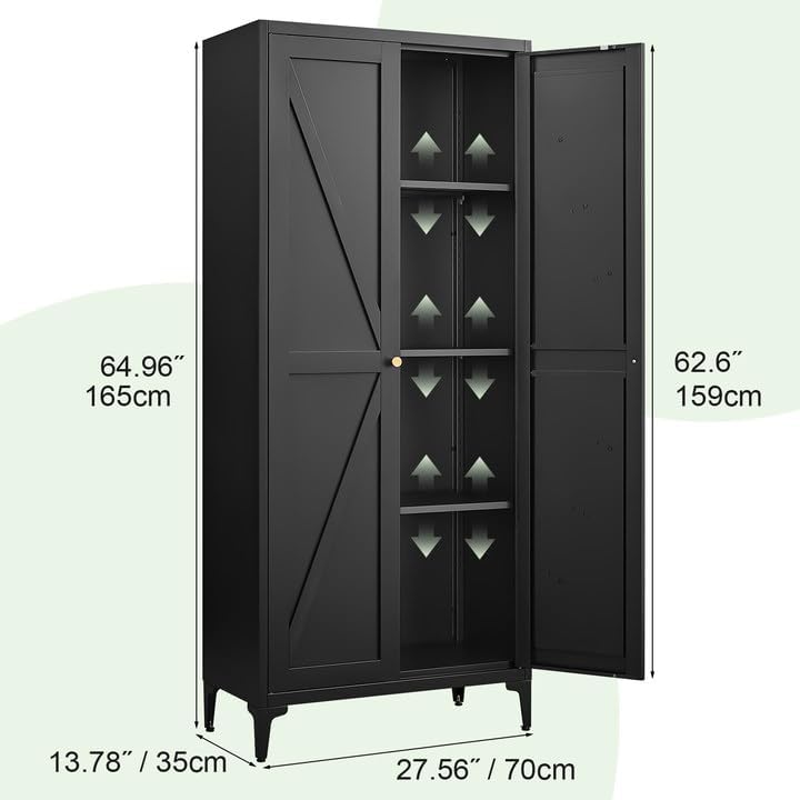 65"H Kitchen Pantry Storage Cabinets with 2 Doors and 3 Adjustable Shelv...
