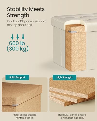 SONGMICS 43.3 Inches Folding Storage Ottoman Bench, Load 660 lb | Ottoman Foo...