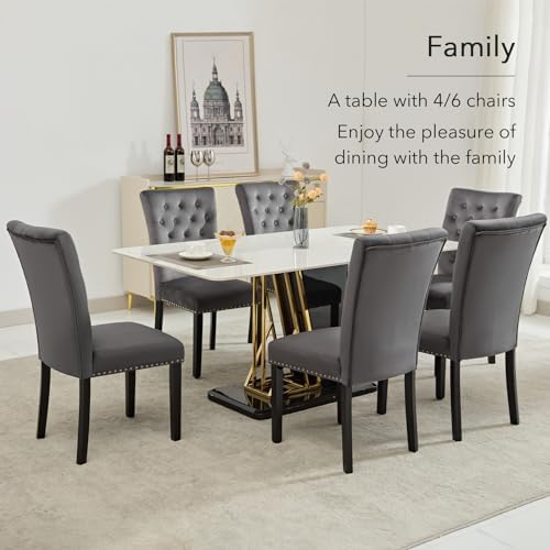 adochr Velvet Dining Chairs Set of 4, Parsons Kitchen Chair, Dark Grey