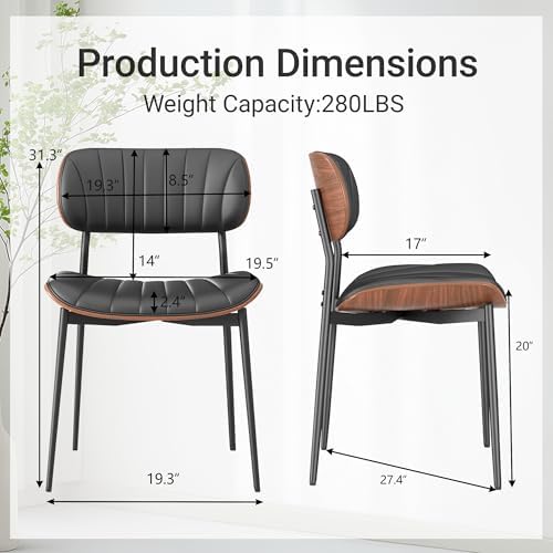 Modern Dining Chairs Set of 2,Upholstered PU Leather Kitchen Chairs,Black | M...