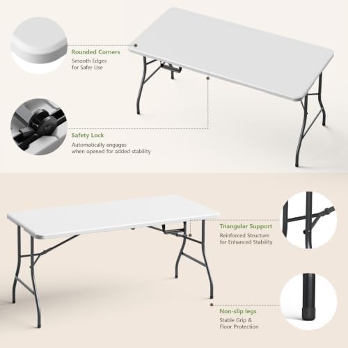 5FT Folding Table and Chairs Set for 4, Portable 5-Piece Folding Dining Set w...