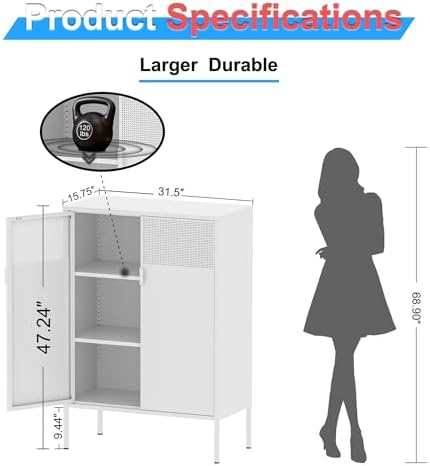 Washsemba 2 Mesh Door Metal Storage Cabinet with Adjustable Shelves, Multipur...