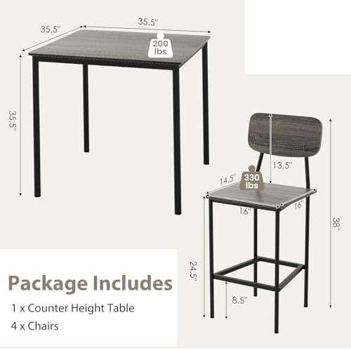 Tangkula Counter Height Dining Table Set, Bar Table and Chairs, Pub Table and...