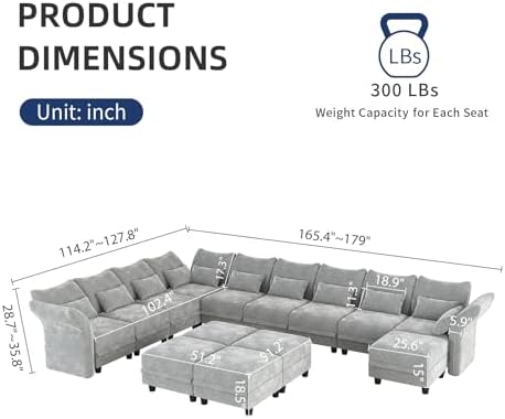 LLappuil Chenille Sectional Sofa Large U Shaped Modular Sofa with Storage Ott...