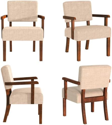 FAGAGA Accent Chairs Set of 2, 2 Solid Wood Armchairs with Side Table | Livin...