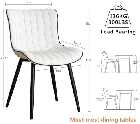 YOUNUOKE Dining Chairs Set of 2 Mid-Century Modern Kitchen Chairs White