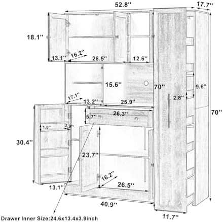 Kitchen Pantry Cabinet, Buffet with Pull-Out Side Cabinet | 7-tier pull-out s...