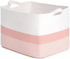CLHMILY&Z Stylish Square Cotton Rope Storage Basket (Pink & White, 110L)