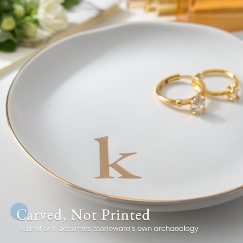 Lolalet Handmade Ceramic Ring Dish Jewelry Tray Plate with Initial, Small Monogram Gift for Her Women Girls Mother, Hostess, Engagement, Bridal Shower, Maid of Honor, Bridesmaid, Birthday, Christmas