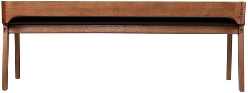 MAKLAINE Mid-Century Rubberwood Dining Bench, Chestnut Wire-Brush Finish, Fau...
