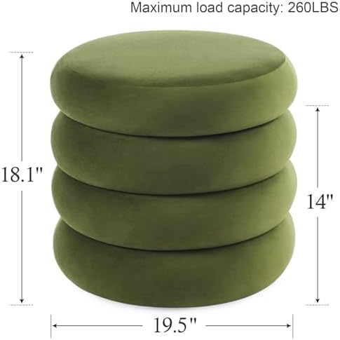 Flouki 19.5" Storage Ottoman Round, Vanity Stools for Bedroom, Velvet Po...