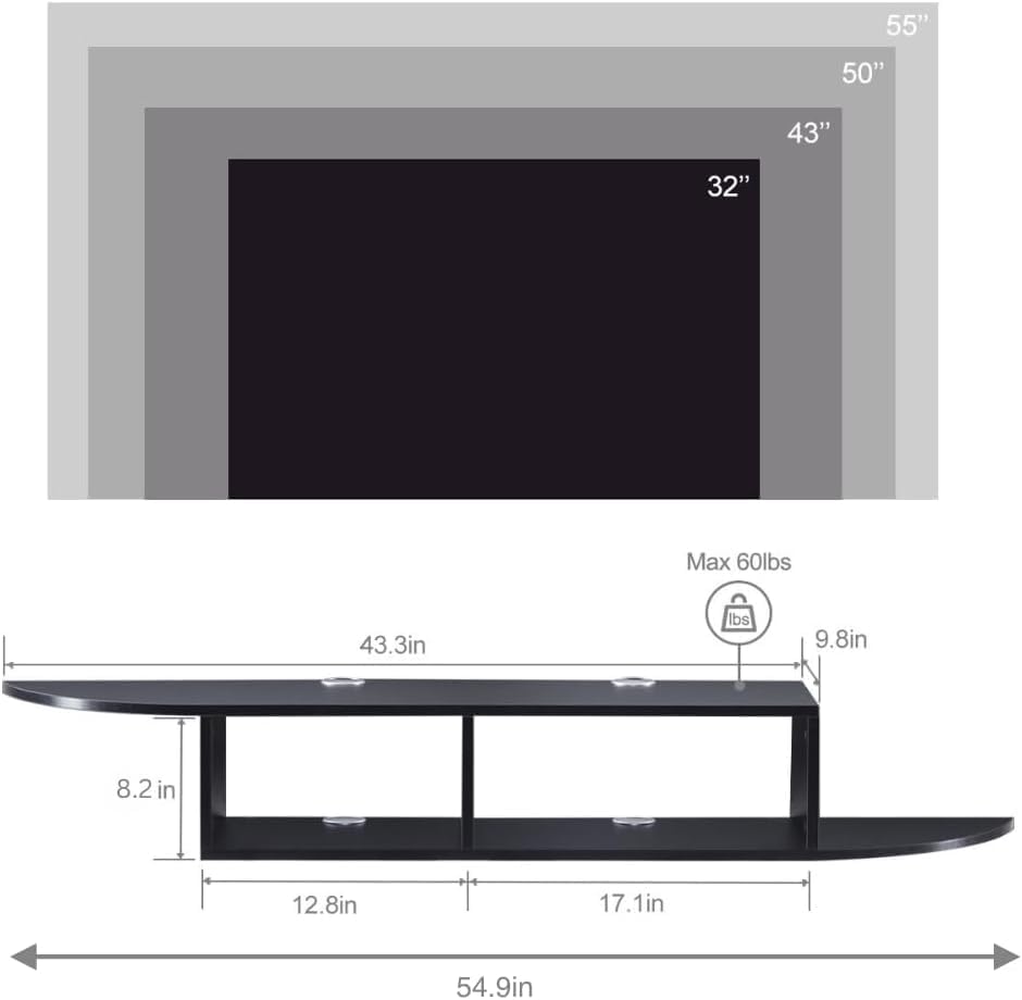 GHC Floating TV Stand, Wall Mounted Entertainment Center and Cabinet Shelf, T...