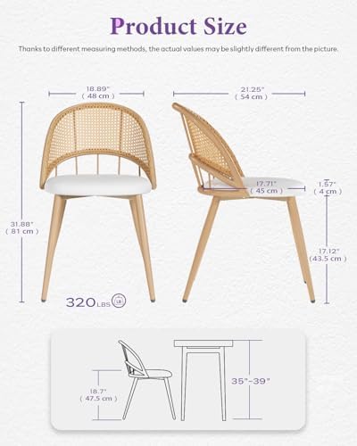 TYBOATLE Rattan Dinner Chairs Set of 4 with Faux Leather Cushion, Modern Dini...