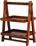 2-Tier Wooden Ladder Shelf, Rustic Farmhouse Storage Rack, Small Tabletop Organizer for Kitchen Counter Living Room Bedroom, Natural Brown Finish