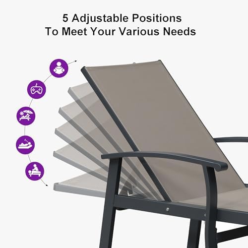 PURPLE LEAF Outdoor Chaise Lounge Chairs Set of 2 Aluminum Frame, Taupe | Tex...