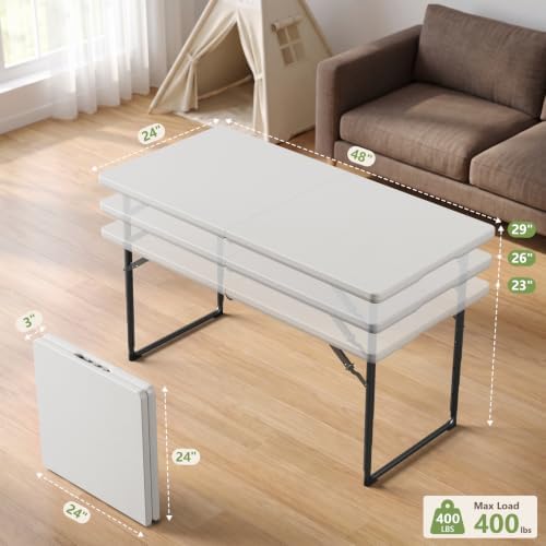 4FT Adjustable Height Folding Table and Chairs Set for 4, Heavy Duty Plastic ...