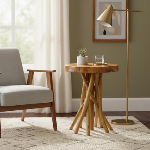 WELLAND Solid Teak End Table, Stick Leg Accent Table, 16" L x 16" W...