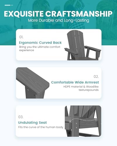 SERWALL 5-Piece Patio Dining Set, 45" Table & 4 Adirondack Chairs, Grey