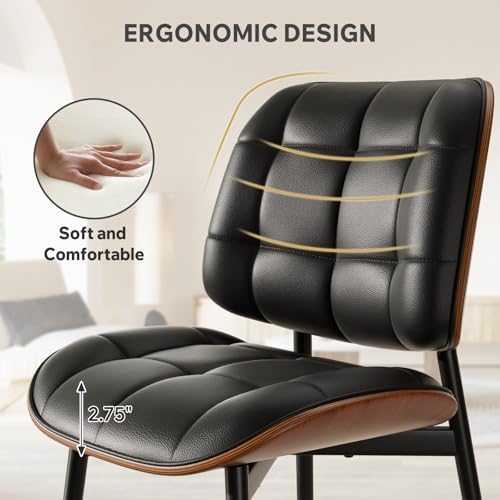 Dining Chairs Set of 4, Black Mid Century Modern Dining Room Chair, Upholster...