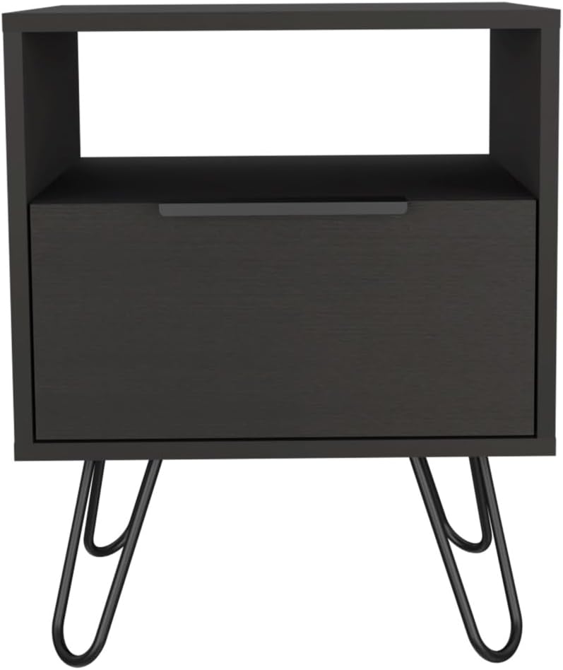 Nightstand, End Table, Side Table Single Door Cabinet, Hairpin Legs -Black,fo...