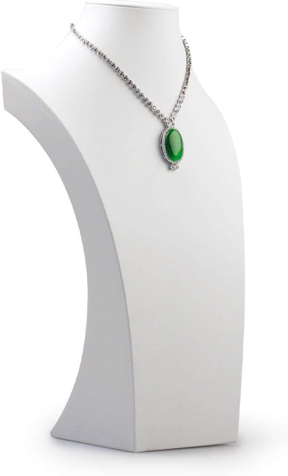 Oirlv White Leather Jewelry Bust Necklace Display Stand Trade Show Jewelry Holder (H:15.28")