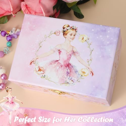Ballerina Music Box for Girls, Swan Lake Musical Jewelry Box Organizer with Spinning Ballerina, Kids Jewelry Storage Case with Jewelry Set, Birthday for Toddler Girls