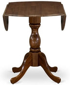 East West Furniture DLMZ5-AWN-04 5 Piece Kitchen Table Set for 4 Includes a Round Dining Room Table with Dropleaf and 4 Light Tan Linen Fabric Parsons Dining Chairs, 42x42 Inch, Natural Walnut