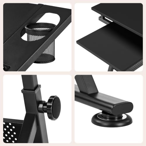 Yaheetech Adjustable Drafting Table Art Desk,Storage Drawers & Stool,Black