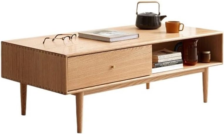 Dual-Sided Storage Coffee Table Sliding Door Drawer Light Finish Small Side T...