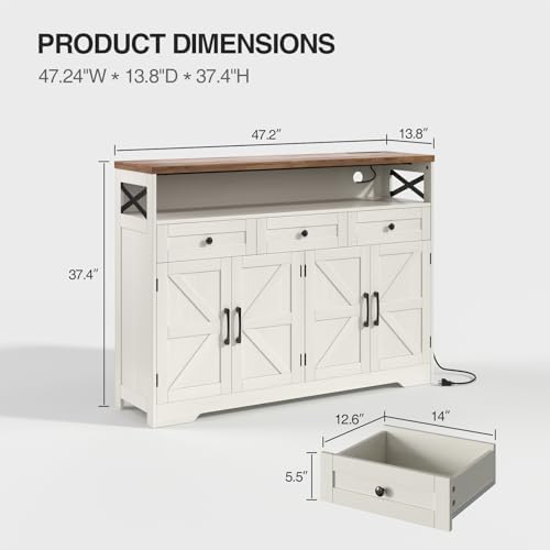 Befrases Farmhouse Sideboard Buffet Cabinet, Barn Doors Storage Cabinet