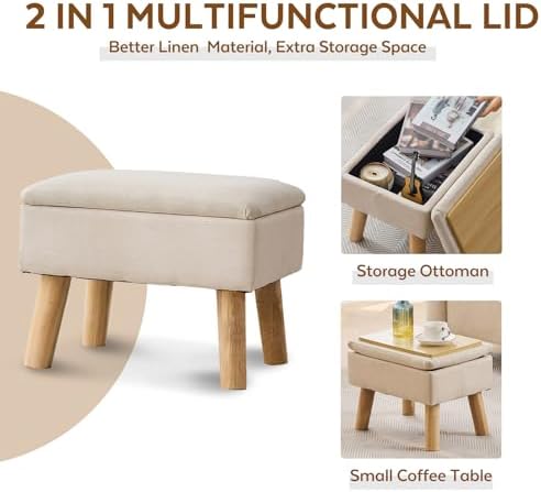Storage Ottoman, Small Foot Stool Ottoman with Storage, Linen Foot Rest with ...