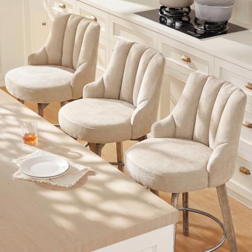 Swivel Counter Height Bar Stools,Barstools with Backs,Sand-Colored Bar Stools...