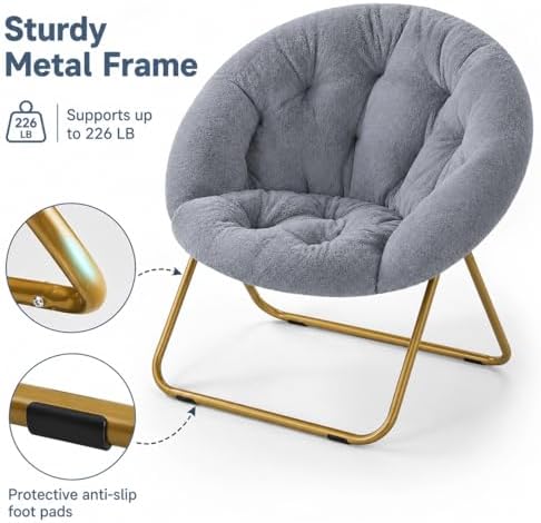 Simple Deluxe Cozy Chair, Faux Fur Saucer Chair for Bedroom, Comfy Foldable M...