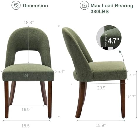 Wooden Dining Chairs Set of 4, Upholstered Kitchen Chairs with Walnut Wood Le...
