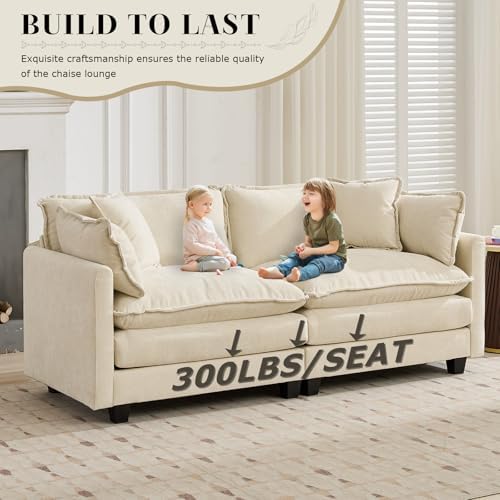 SoarFlash 113.78" Chenille L Shaped Modular Sofa with Ottoman,Beige